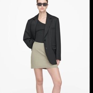 ANINE BING Elise Stretch Viscose Mini Skirt in Khaki green. L